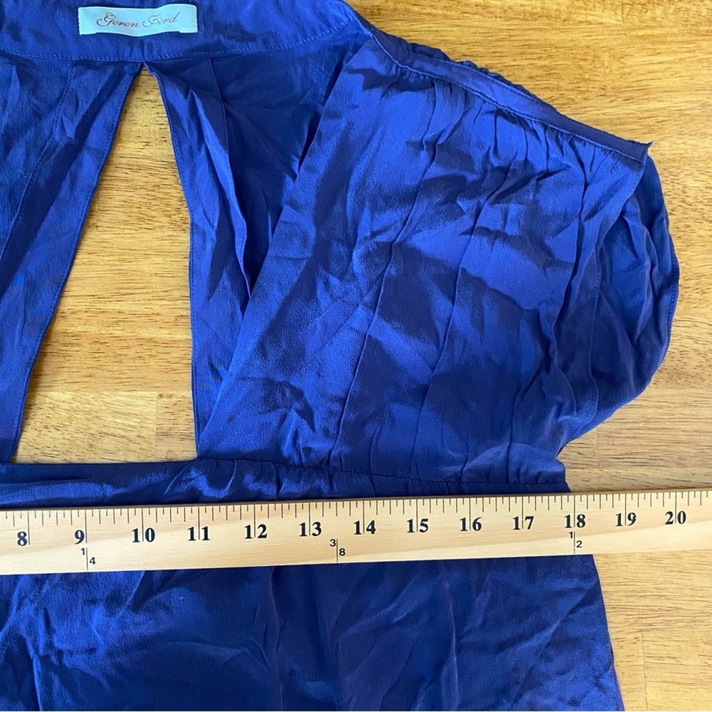 Geren Ford Women's Medium Blue Silk Mini Dress Square Neck Keyhole Back - Picture 10 of 11